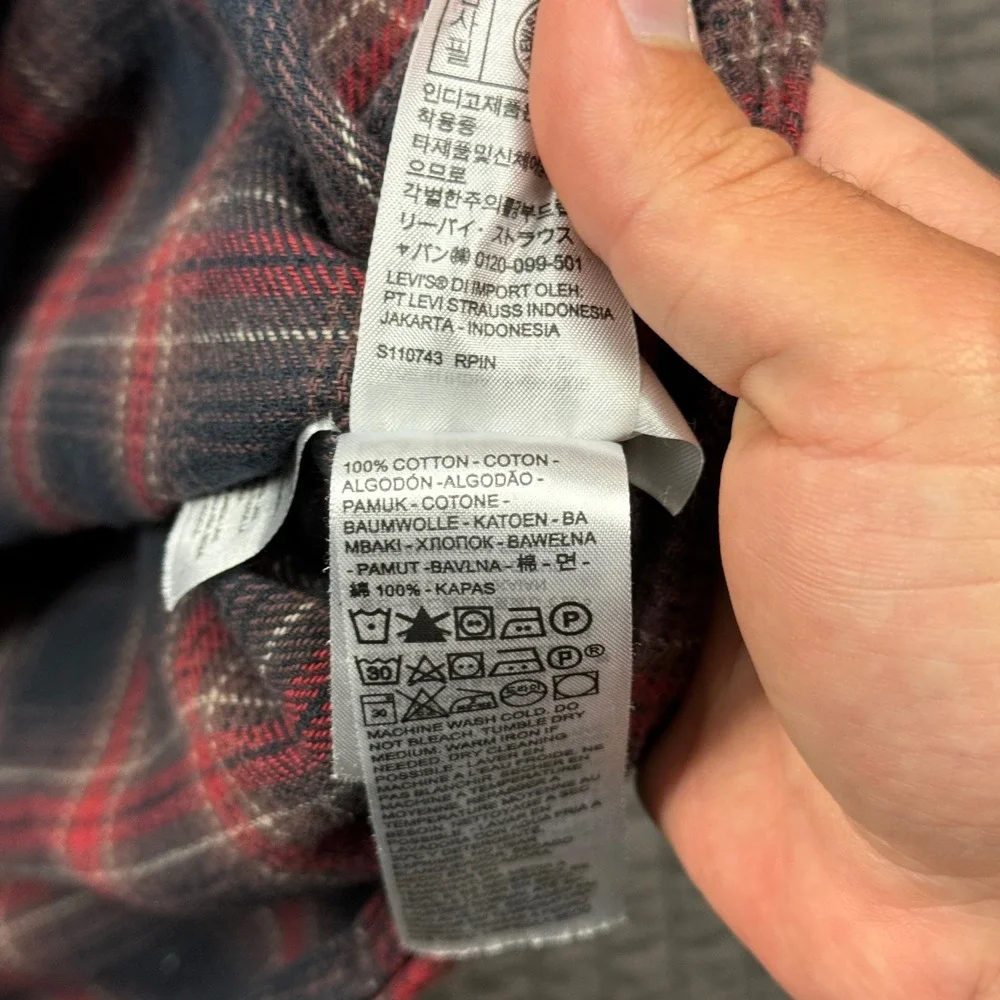 Levis Mens XXL Relaxed Fit Plaid Flannel Button Down Shirt Red Navy Black Cotton